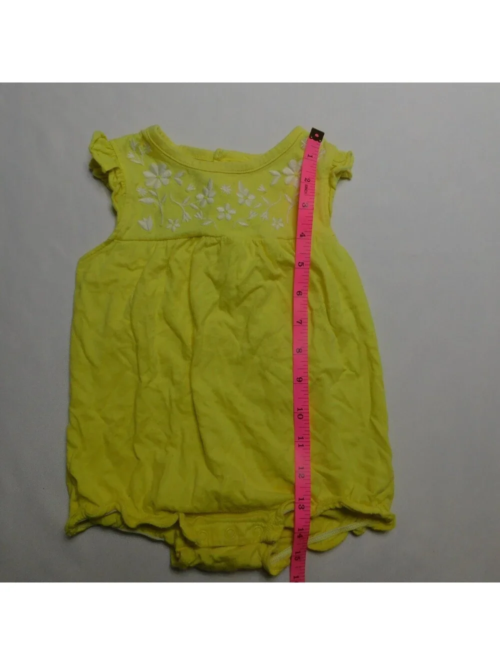 Carters Baby Girls 18 Months Yellow Romper Embroidered Floral White Flowers One